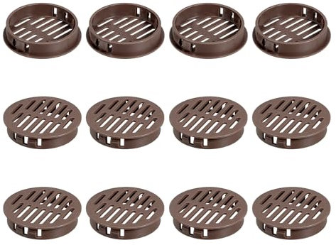 sourcing map 12 rejillas de ventilación circulares de 50 mm, cubierta de ventilación de plástico, rejilla redonda de malla para baño, armario de cocina, color marrón oscuro