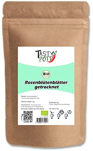 Tasty Pott Pétales de rose bio I Pour le thé I Comme décoration I Faire de l'eau de rose I Thé de rose I Végétalien I Faire soi-même des cosmétiques naturels I Roses I En sachet 100 g (2 x 100 g)