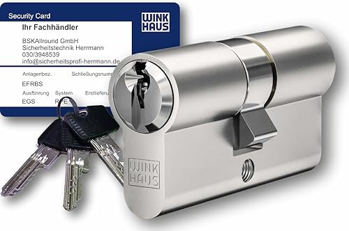 WINKHAUS RPE keyTec Schließzylinder 30/30 mit Not- und Gefahrenfunktion inkl. Sicherungskarte und 3 Schlüssel-Doppelzylinder-Sicherheitszylinder-mit Sperrkugel und Rippenabfrage (Einzelschließung)