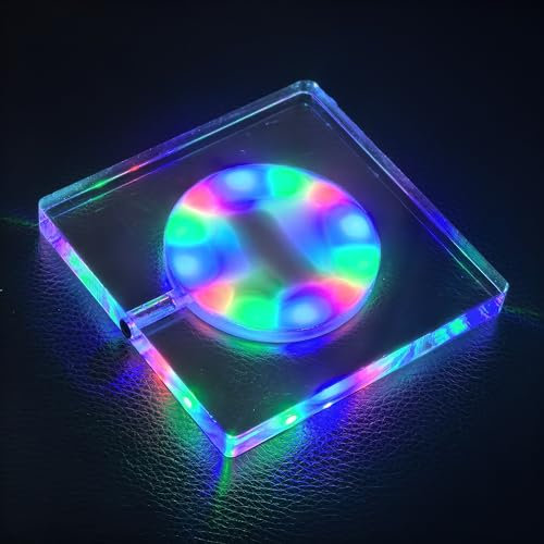 KEEDA LED-Untersetzer für Getränke, Wiederaufladbar Beleuchteter Acryl-Untersetzer für Bar Cocktail Bier Getränke, Flaschenbecher Leuchtende Matte für Party Hochzeit Bar Club (RGB, Quadrat)