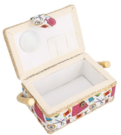 Großer Vintage-Nähkorb, Vintage-Nähkasten mit Zweilagigem Design und Bequemem Griff, Integriertem Nadelkissen, Minitaschen, Herausnehmbaren Kunststoffschalen, Nähzubehör