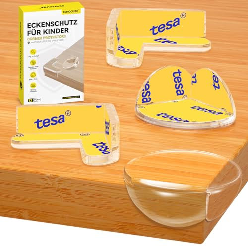 ECHOCUBE 12 Paquetes de Protectores de Esquina, Protectores de Borde de Seguridad para Niños, Protector de Esquina a Prueba de Bebés con Cintas Adhesivas TESA para Mesa - Forma de L y Forma de R