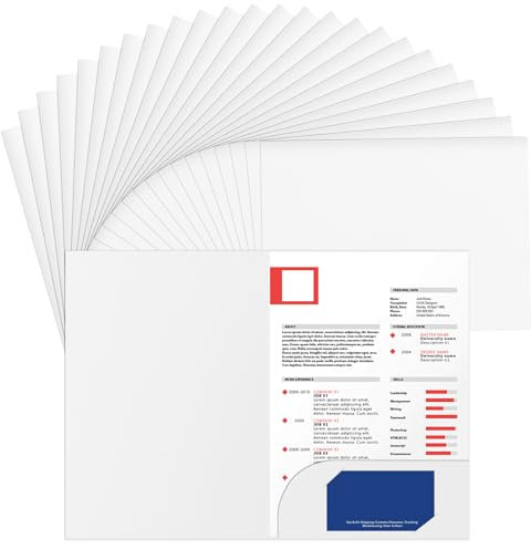 GBACHOOSE 25 Stück Präsentationsmappe A4 aus 350g/m² Kraftpapier, Dokumentenmappe A4 mit Visitenkartenschlitz, Sammelmappe Pappe für Besprechungen, Dateien, Weiß, Dicke Mappe