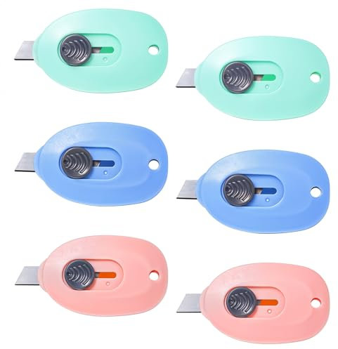 AOZUO Lot de 6 mini cutters, petits couteaux utilitaires, pour travaux manuels, ouvre-paquets, ouvre-colis esthétiques pour carton, carton, carton, paquet de papier
