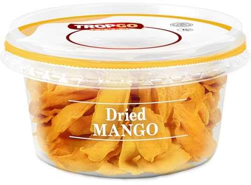 Tropgo Dried Mango Slices 165g - Dried Fruit Bites in a Tub - Lunchbox Snacks - No Added Sugar - High in Fibre Low Calorie Snacks - Healthy Snacks for Adults and Kids