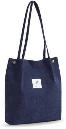YZROHYI Stoff Tragetasche Cord Groß, Tasche Shopper Umhängetasche Stoff,Stofftasche zum Umhängen,Canvas Shoulder Bag,Beuteltasche Damen Tote Bag,Schultertasche Schule Handtasche Arbeit - Navy