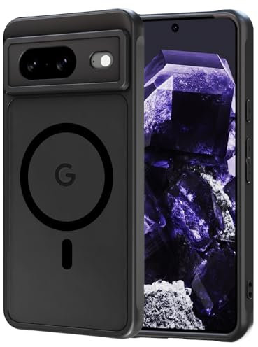 AOMYKE für Google Pixel 8 6,2 Zoll Hülle Magnetisch, Kompatibel mit MagSafe, Transluzente Matte Anti-Fingerabdruck Kratzfeste PC Rückseite + TPU Bumper Stoßfeste Handyhülle, Schwarz