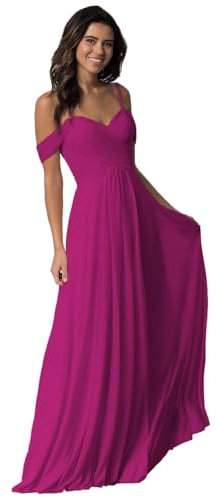 Genérico Vestidos de Dama de Honor con hombros descubiertos para Las Mujeres 2025 Una Línea de Gasa Largos Vestidos de Fiesta Vestidos Formales plisados, fucsia, 40