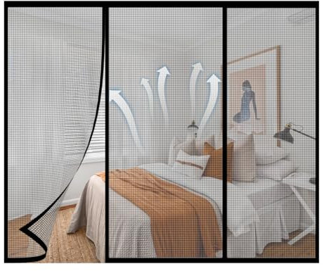 Noir 295x205cm Rideau anti-insectes auto-fermant pour porte-fenêtre - Maille fine et discrète, idéal pour intérieur/extérieur