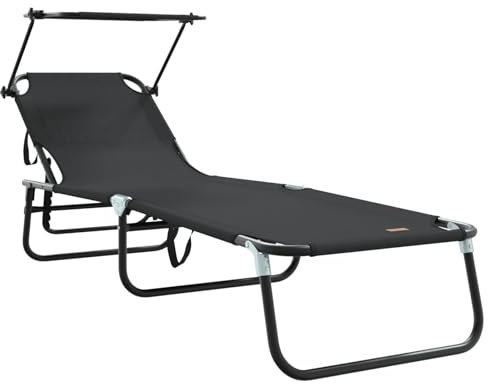 vidaXL Klappbare Sonnenliege Schwarz 190 x 57 x 81 cm Oxford, Verstellbare Faltliege, moderner Liegestuhl für draußen, kompaktes Terrassenmöbel zum Entspannen, Bequeme Sitzlösungen