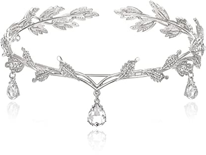 EVER FAITH Hochzeit Braut Stirnband für Braut, Österreichische Kristall Teardrop Blatt Kostüm Accessoire Tiara Haarband Krone für Elf Cosplay Party/Geburtstag/Halloween/Weihnachten