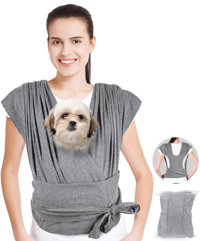 Hundetragetaschen für kleine Hunde, freihändiger Hunderucksack, verstellbare Größe, weiche Baumwolle, reduziert Rückenschmerzen, geeignet für 0–6,8 kg Welpen (grau)