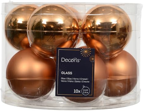 Kaemingk Weihnachtskugeln Glas 6cm x 10 Stück - matt & glänzend - Christbaumkugeln Weihnachtsbaumkugeln für Weihnachten - Christbaumschmuck & Weihnachtsbaumschmuck - Brandy