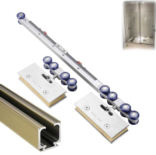 Aluminum Glass Door Track with Soft Close Mechanism, Sliding Door Wardrobe Closet Track Customizable Lengths, Bypass Barn Door Hardware Kit(Silver,292cm/115in)