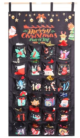 Adventskalender 2025 als Wandkalender aus Stoff zum Befüllen, Schwarz Adventskalender zum Befüllen Wandkalender, 120x60cm Weihnachtskalender zum Befüllen Aufhängen für Weihnachtsdeko