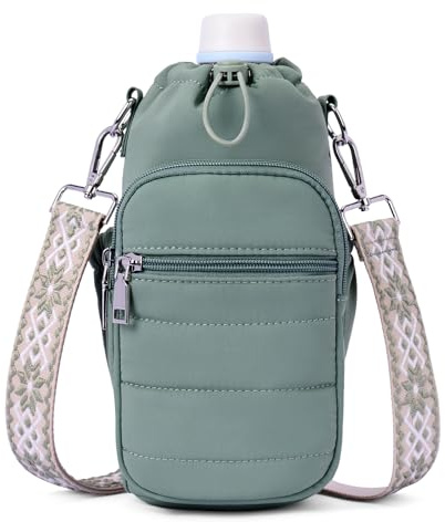 Lexiyat 40oz / 1200ml Water Bottle Holder Bag – Insulated Crossbody Carrier with Strap – Lightweight Travel & Hiking Bag for Women Green