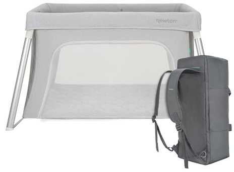 Newton Baby Compact Travel Crib & Play Yard | Breathable & Washable Mattress, Foldable Carry-On Size, Backpack Straps, Grey, Newton Bassinet Attachment NOT Included or Compatible