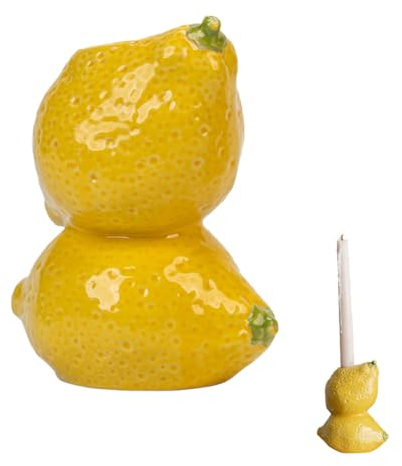 YANGSHINE Kerzenhalter in Zitronenform, dekorativer 3D-Obst-Design, Keramik, Kerzenhalter für Kerzenständer & Teelichter, Weihnachtsdekoration, Gelb