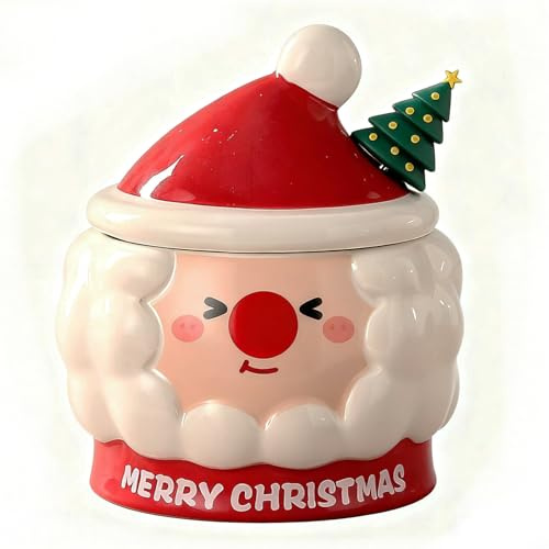 YJZQ Mug Père de Noël Jeune- Tasses à Café avec Couvercle 3D Bonnet de Noël et cuillère Sapin vert 430ml pour Lait Thé Chocolat Petit-Déjeuner
