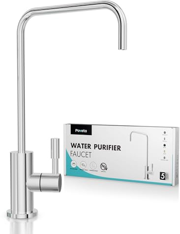 Poveta Küchenarmatur für Trinkwasser, Osmose Wasserhahn Edelstahl, Chrom | Trinkwasserhahn für Umkehrosmose oder Wasserfiltersystem, Spültischarmatur mit 1/4 und 3/8 Anschluss, Bleifrei, 360°Drehung
