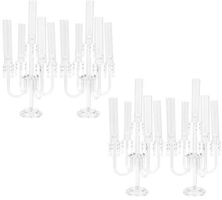 Lot de 4 bougeoirs en acrylique transparent à 5 branches pour bougies chandeliers, chandeliers coniques, fête, mariage, table, table à manger, décoration de 69,5 cm de haut