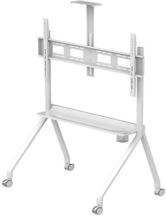 Supporto Tv Mobile Su Ruote, Carrello Tv Portatile Con Ripiano Per Tv A Schermo Piatto Curvo Da 42-86/55-120 Fino A 150 Kg/180kg,Supporto Tv Alto Regolabile In Altezza Su Rotelle White-55-120in