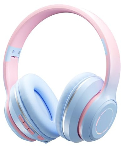 CHEOTIME Bluetooth Wireless Gaming Headset Gradient BT5.2 Connection, Foldable Over Ear headphones with Soft Ear Cushions, Colorful Lights for Desktop, PC, Laptop, Mobile (Blu)