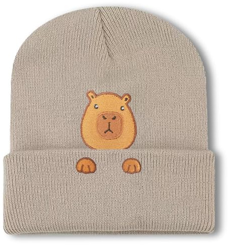 Ludihive Capybara Mütze, Beanie Hut, Capibara Strickmütze Mütze, Stickerei-Tiermütze, Capibara Sachen, Süße Lustige Niedlich, Warme Wintermützen, Haube Geschenk, für Männer Frauen Damen