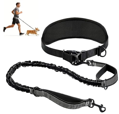 elthmpr Bauchgurt Hundeleine - Leine Hund mit Dual Griffe Freihändig Laufleine, Elastische Joggingleine Hunde mit Bauchgurt zum Wandern JoggenLaufen, Dog Leash Hand Free Reflektierende Nähte