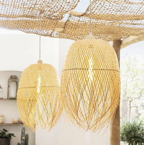 Dekoleidenschaft 2x Lampenschirm Ibiza für Hängelampe aus Bambus, Hängelampenschirm Ø 42 x 62 cm, Ersatzschirm für Pendelleuchte, Deckenlampe