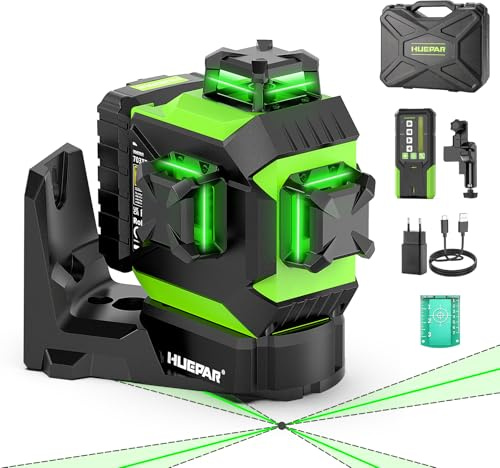 Huepar Livella Laser da Esterno con Ricevitore, Rotazione A Punto Fisso | 3x360° Verde, Auto Base Rotante, Auto-Allineamento, Ricaricabile, 3 luminosità, ±2mm/10m, Valigia, Progetto Individuale-703TR