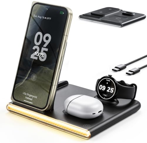 Wireless Charging Station for Google Pixel Watch 5 Charger for Pixel 11 Pro | 15w Wireless Charging Station for Google Pixel 11 Pro-5, Pixel Watch 5/4 Charger (Not for Watch1/2/3), Nightlight, Foldable