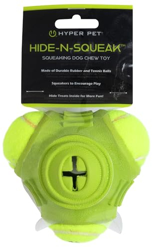 Hyper Pet Hide-N-Squeak Triad Dog Toy Rubber Triad and Tennis Ball Fetch Chew Toy for Dogs Interactive Treat Toy