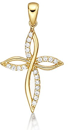 Diamond Treats Gold Kreuz Anhänger Set Mit Zirkonia. Einzigartiges Design 9k Gelbgold Kreuz Anhänger Für Frauen