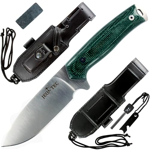 JEO-TEC Nº21 Coltello a lama fissa da Sopravvivenza Caccia Pesca Outdoor Campeggio, Lama in acciaio inox BOHLER N690C, Custodia pelle multi-posizionale, Fatto a mano in Spagna
