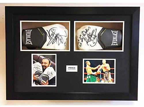 Boxing Glove Display Case 3D Frame For 2x Signed Boxing Gloves with photo and title - Black Frame - Black Mount