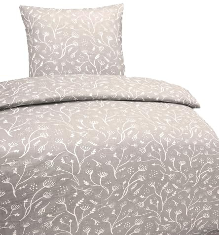 Hochwertige Baumwolle Bettwäsche Blumen Weiß Beige 135x200 80x80cm Set 2 TLG