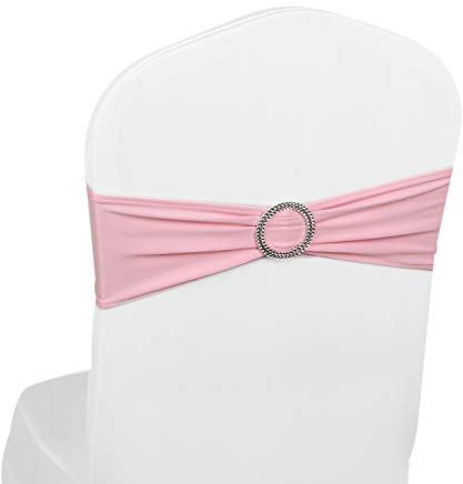 Elastic Stretch Spandex Chair Covers Sashes Bands With Buckle Bows For Wedding Home Party Suppliers Decorations (Baby Pink, 50PCS)