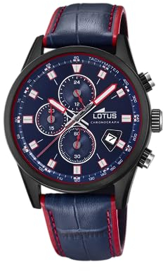 LOTUS Reloj Hombre 18589/2 Special Prices Caja de Acero Inoxidable 316l Negro Correa de Cuero Azul