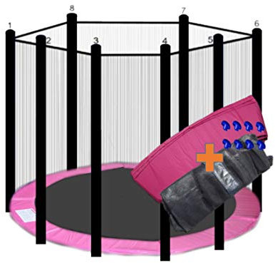 walexo Trampolin Randabdeckung + Sicherheitsnetz für 8 Stangensysteme (305 cm Ø, Pink/Schwarz)