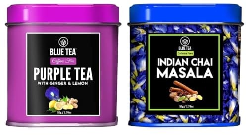BLUE TEA - Combo Pack- Masala Tea & Purple Tea - Loose Tea- 100 Tea Cups | 100g Pack (2x50g) | Caffeine free | Eco-Sustainable Packaging |