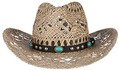 LTSWEET Herren Damen Cowboy Strohhut Westernhut Sonnenhut Strand Kappe Natürliches Stroh Atmungsaktiv Breiter Krempe Sonnenschutz Draussen Sport,C