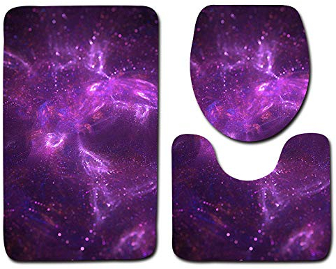 ZXYLSL Badteppiche Lila Abstrakter sternenklarer Himmel 3D Drucken Badematten Badematte Matten Sets Saugfähige Teppich Badteppiche Toilettensitzbezug Mat U-Förmige Matte 3-Teiliges Badezimmer Set