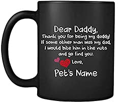 Personalised Father's Day Themed Pet Lover Dad Lover Great Gift 11 oz Black Satin Mug Papa Dog Dad Grandpa Dog Mug Any Name Father Unique Gift for Daddy Papa Pappy. (Black Satin 11oz)