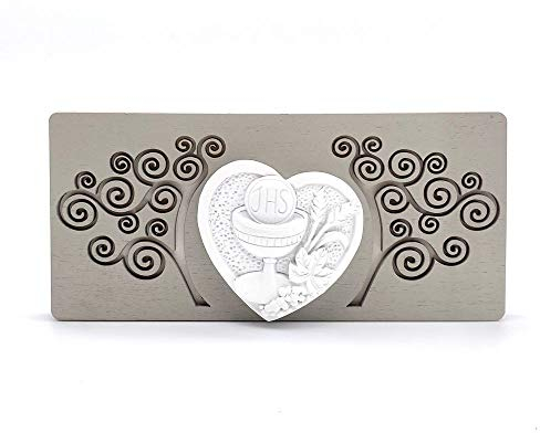Quadro legno con CALICE COMUNIONE in gesso 13x6 cm BOMBONIERA