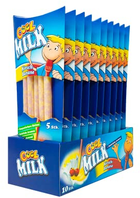 Cool Milk ÖKO Trinkhalme zum Kakaomachen| Kirsch Banane KIBA |10 Packungen mit je 5 kompostierbaren Trinkstrohhalmen (1 Tray x 300 g)