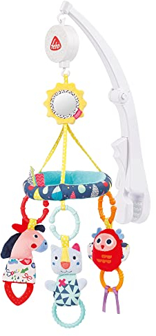 Fehn 055221 Reise-Musik-Mobile COLOR Friends – Mobile mit Melodie Für Elise und süßen Figuren – Mit faltbarer Klemmhalterung – Für Babys von 0-5 Monaten – Größe: Ø 17 x 45 cm