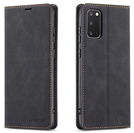 EYZUTAK Premium PU Leder Flip Folio Hülle für Samsung Galaxy S20 fe 5G, Schutzhülle mit Ständer Kartenfach Magnetverschluss Stoßfest Brieftasche Cover - Schwarz