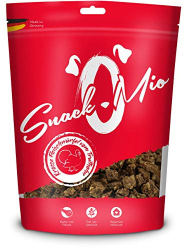 SnackOMio – Premium Hundesnack – saftige Fleischwürfel vom Truthahn, getreidefrei, 1er Pack (1 x 125g)