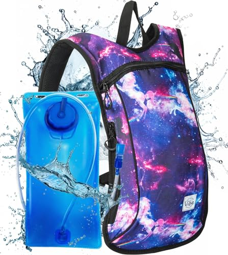 Vibe Trinkrucksack mit 2L Blase für Frauen, Männer, Jugendliche, Kinder - Sport, Outdoor, Laufen, Camping, Wandern, Festivals, Raves (Einhorn)